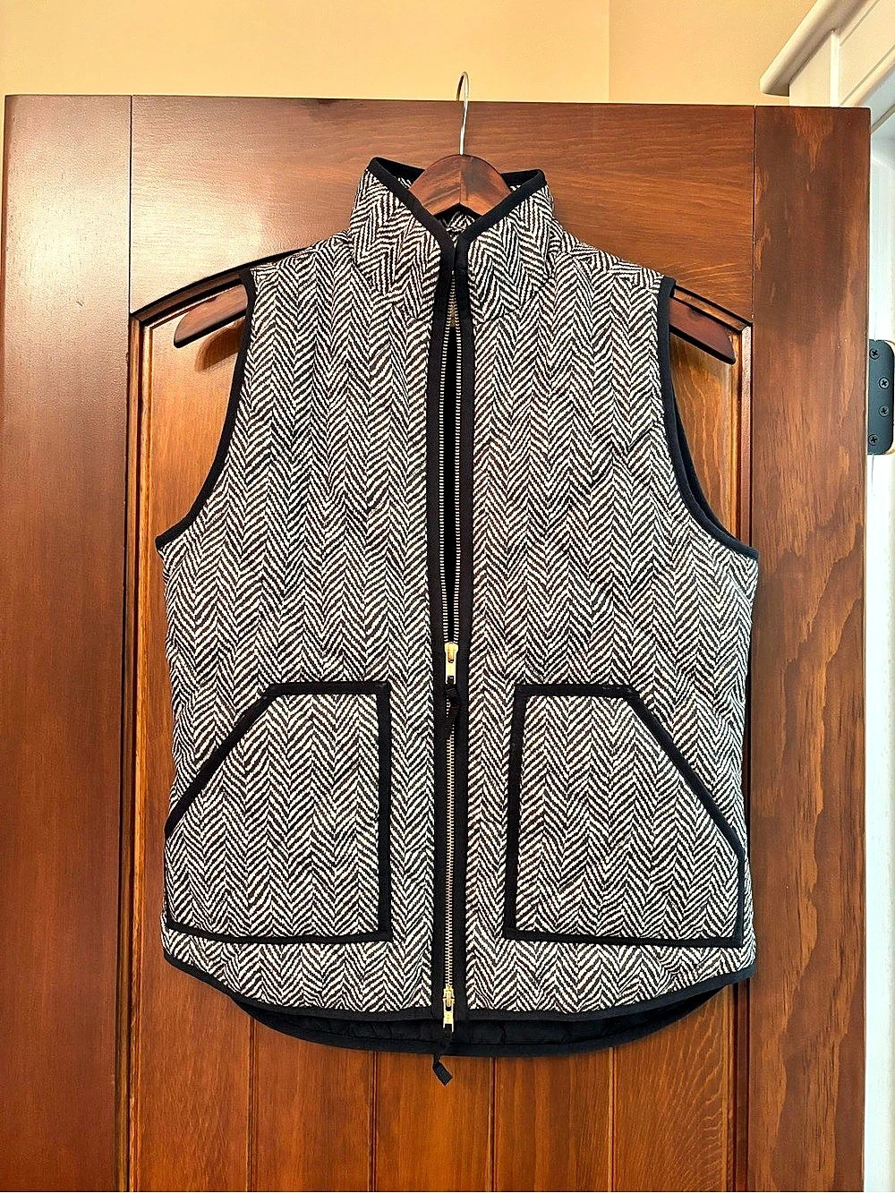 J.Crew Excursion Quilted Down Vest in Herringbone Black & White XS